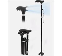 Folding Cane with LED Light Height Upto 98 Cm, Supports upto 100Kg Adjustable and Walking Sticks for Men and Women, Walking Stick for Elderly Quad Base Walking Sticks for Seniors & Adults (Black)