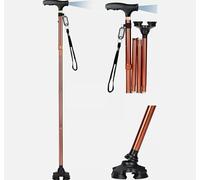 Folding Cane with LED Light Height Upto 98 Cm, Supports upto 100Kg Adjustable and Walking Sticks for Men and Women, Walking Stick for Elderly Quad Base Walking Sticks for Seniors & Adults (Bronze)