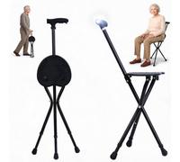 Folding Cane with Light & Seat, Adjustable Height Walking Stick for Seniors