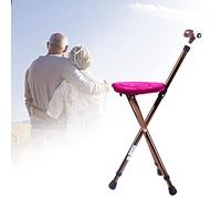Folding Cane with Seat Adjustable Walking Stick Cane Matal Chair with Grip w/LED Night Light for the Elderly, Pregnant, Rehabilitation Patients(within Height 145-180cm)- Load 220lbs, Bronze Color