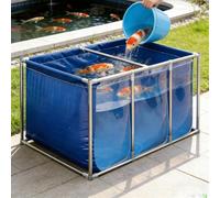 Folding Canvas Frame Fish Pond, Rectangular Above Ground Water Tank, Clear Viewing Window & Drain Valve for Koi Goldfish Breeding and Outdoor Use
