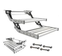 Folding Caravan Steps, Manual Pull Out Drop Down Step with LED Light, 200Kg Load Capacity, Non-slip Design, RV Steps for Trailer Camper Motorhome (2-Step)