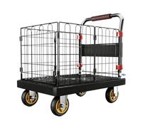 Folding Cart with Wheels Removable Sides Heavy Du Capaci Easy for Grocery Market Warehouse - Versatile Mum Trolley