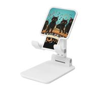 Folding Cell Phone Stand for Desk Adjustable Cell Phone Holder Portable Cellphone Cradle for Office Four black cats lying on the piano keyboard Phone Stand Desktop Tablet Stand/ipad Stand, White