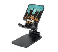 Folding Cell Phone Stand for Desk Adjustable Cell Phone Holder Portable Cellphone Cradle for Office Four black cats lying on the piano keyboard Phone Stand Desktop Tablet Stand/ipad Stand, Black
