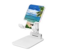 Folding Cell Phone Stand for Desk - Height Adjustable Cell Phone Holder Portable Cellphone Cradle for Office Tropical Palm Tree Hawaii Beach Phone Stand Desktop Tablet Stand/ipad Stand, White
