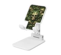 Folding Cell Phone Stand for Desk - Height Adjustable Cell Phone Holder Portable Cellphone Cradle for Office Green background skull and leaves Phone Stand Desktop Tablet Stand/ipad Stand, White