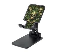 Folding Cell Phone Stand for Desk - Height Adjustable Cell Phone Holder Portable Cellphone Cradle for Office Green background skull and leaves Phone Stand Desktop Tablet Stand/ipad Stand, Black