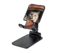 Folding Cell Phone Stand for Desk - Height Adjustable Cell Phone Holder Portable Cellphone Cradle for Office Cat peeks out of zippered leather pocket Phone Stand Desktop Tablet Stand/ipad Stand, Black