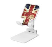 Folding Cell Phone Stand for Desk - Height Adjustable Cell Phone Holder Portable Cellphone Cradle for Office Vintage Union Jack British Flag Phone Stand Desktop Tablet Stand/ipad Stand, White