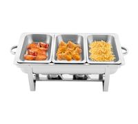 Folding Chafing Dish Buffet Set with 3 Compartments Stainless Steel Silver Chafing Dishes for Buffet Chafer and Buffet Warmers Set for Banquet Catering Party Wedding, 2.5L/0.66Gal