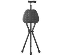 folding chair, 4-Gear Crutch Chair With Seat And LED Light Black Folded Size 27.5x88-96cm Supports 200kg
