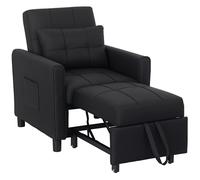 Folding Chair Bed Black Linen Steel Frame 69x82x85cm Pillow Side Pockets 3Pos UK