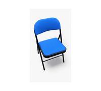 Folding Chair Blue Padded Fabric Lightweight Chair Metal Frame Home Office Chair