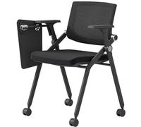 Folding Chair Folding Chairs With Arms Company Training Chair With Writing Board, Conference Room Movable Backrest Chair, School Teacher Breathable Office Chair, Load Bearing 100kg/220lbs(Black color)