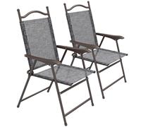 Folding Chair Set 2pc Grey Steel Mesh 56x62x97cm Foldable UK Tall Back Armrests