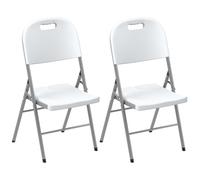 Folding Chair Set 2pc White Steel HDPE 47Wx54Dx86H cm Portable Folding Seat 2pcs