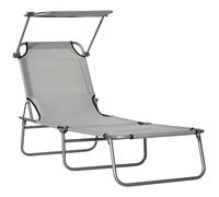 Folding Chair Sun Lounger w/ Sunshade Garden Recliner Hammock Grey
