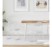 Folding Chair White & Grey Faux Leather Steel Frame Foam Seat 48x43.5x81cm 2pcs