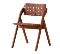 Folding Chair with Saddle Leather Woven Seat, Curved Backrest, Triangular Structure, Space-Saving Portable Stool with Heavy-Duty Hardware, Ideal for Camping and Home Use