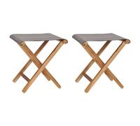 vidaXL 2x Folding Chairs Solid Teak Wood and Fabric Dark Grey Camping Chair