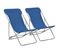 2pcs vidaXL Blue Folding Steel and Oxford Fabric Beach Chairs