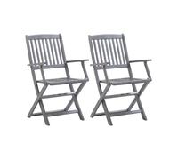 Folding Chairs 2pc Grey Washed Solid Acacia Wood 54x57x91cm Outdoor Patio Garden