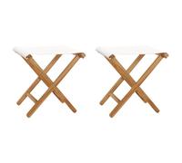 Folding Chairs 2pcs Teak Wood Frame Cream White Polyester Seat 38x38x46cm Garden