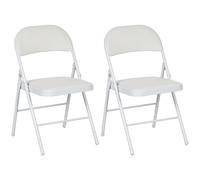 Folding Chairs Set 2 White PU Leather Padded Steel Frame 45x46x78cm Foldable Set