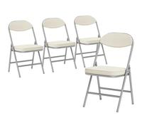 Homcom Folding Chairs Set Of 4 With Cushioned Seat, Steel Frame In Off White Off White