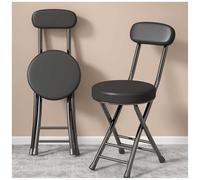 Folding Chairs with Leather Padded Cushion and Back, Portable Round Padded Breakfast Stool for Kitchen, Dining Room, Office, Foldable Bar Stool,Black