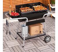 Folding Charcoal Grill Half Oil Barrel Stove with Wheel Barbecue Grill - Portable Outdoor BBQ for Household and Field Use