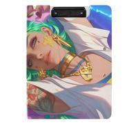 Folding Clipboard 3D Anime Green Beauty A4 Clipboard Folio Horizontal and Vertical Double Clips School Clip Board with Cover
