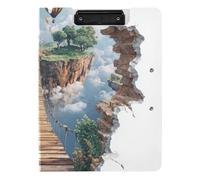 Folding Clipboard 3D Optical Wooden Bridge Island Colorful A4 Clipboard Folio Two Metal Clips Pen Holder Nursing Clip Board with Cover