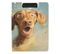 Folding Clipboard A4 Clipboard Binder Horizontal and Vertical Double Clips Nursing Clip Board with Hard Cover Cartoon Funny Vizsla Dogs Fear