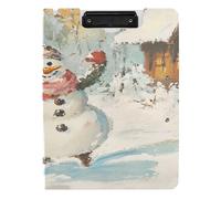 Folding Clipboard A4 Clipboard Binder Two Metal Clips Pen Holder School Clip Board with Cover Snowman Dancing in The Winter Wonderland