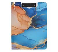 Folding Clipboard A4 Clipboard Binderfolio Double Metal Clips Pen Holder Nursing Clip Board with Cover Marble Royal Blue Peach
