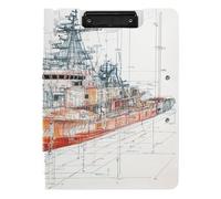 Folding Clipboard A4 Clipboard Binderfolio Double Metal Clips Pen Holder Office Clip Board with Cover Naval Vessels A Road with Flowers and Mushrooms