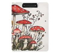 Folding Clipboard A4 Clipboard Clipfolio Double Metal Clips Pen Holder Office Clip Board with Cover Red Mushrooms Bolbitius Vitellinus