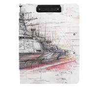 Folding Clipboard A4 Clipboard Clipfolio Double Metal Clips Pen Holder Office Clip Board with Cover Naval Vessels A Road with Flowers and Mushrooms