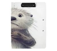 Folding Clipboard A4 Clipboard with Binder Horizontal and Vertical Double Clips Nursing Clip Board with Cover Cartoon Funny Sea Otter Sorrow
