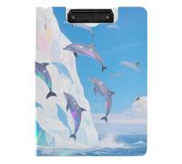 Folding Clipboard Abstract Icebergs Dolphins Blue A4 Clipboard Clipfolio Horizontal and Vertical Double Clips Nursing Clip Board with Cover