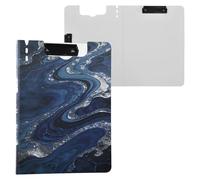 Folding Clipboard Blue Shining Glitter Oil Painting Marble A4 Clipboard Binderfolio Horizontal and Vertical Double Clips Office Clip Board with Cover