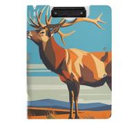 Folding Clipboard Brown Elk Illustrations A4 Clipboard Clipfolio Two Metal Clips Pen Holder Office Clip Board with Cover
