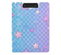 Folding Clipboard Cartoon Checkered Plaid Star Colorful A4 Clipboard Clipfolio Two Metal Clips Pen Holder Office Clip Board with Hard Cover