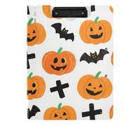 Folding Clipboard Cartoon Halloween Jack-o'-Lanterns Crosses and Bats A4 Clipboard Binderfolio Double Clips Pen Holder School Clip Board with Cover