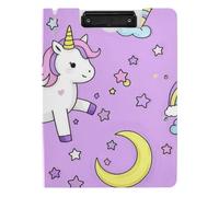 Folding Clipboard Cute Cartoon Unicorns Star Purple Peach A4 Clipboard with Padfolio Two Metal Clips Pen Holder Nursing Clip Board with Hard Cover