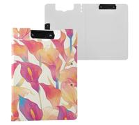 Folding Clipboard Cute Pink Yellow Lily Flowers A4 Clipboard Binderfolio Two Metal Clips Pen Holder School Clip Board with Hard Cover