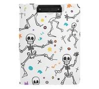 Folding Clipboard Dancing White Skeleton A4 Clipboard Folio Horizontal and Vertical Double Clips School Clip Board with Cover