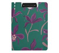 Folding Clipboard Dark Cyan Purple Orchid Flower A4 Clipfolio Double Metal Clips Pen Holder Office Clip Board with Cover